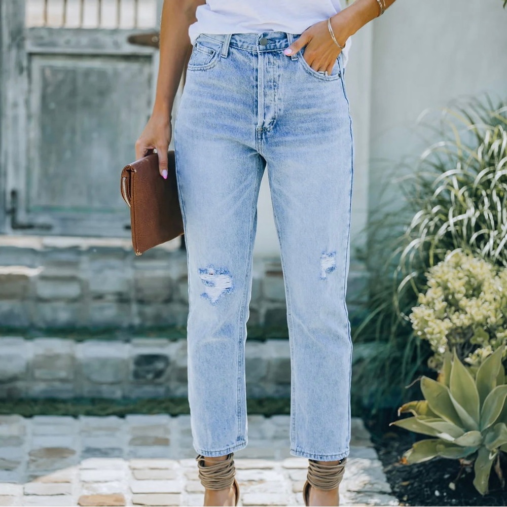 High rise straight leg jean
